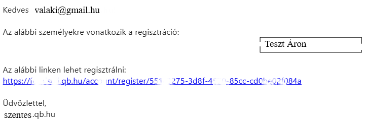 Regisztrációs e-mail minta