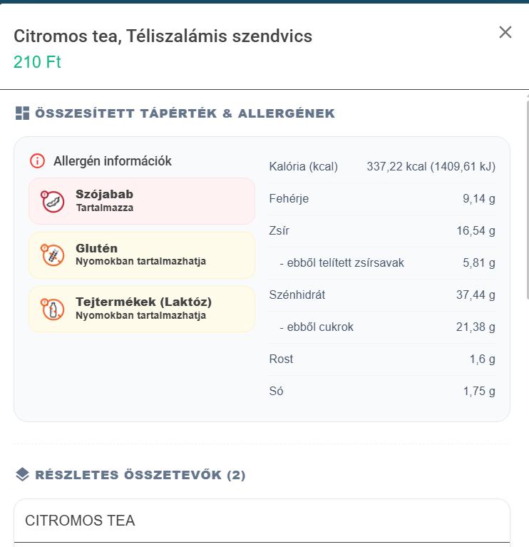 Tápérték és allergén infó